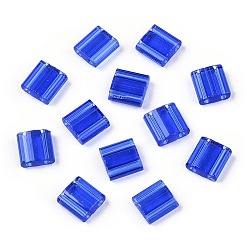 Blue 2-Hole Glass Seed Beads, Transparent Colours, Rectangle, Blue, 5x4.5~5.5x2~2.5mm, Hole: 0.5~0.8mm