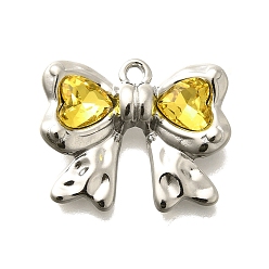 Свет Топаз 304 подвески из нержавеющей стали, со стразами, цвет нержавеющей стали, бантом, светлый топаз, 18x22x5 мм, отверстие : 1.8 мм