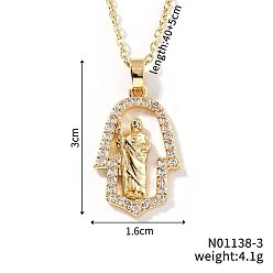 Золотой Блестящие латунные микропаве прозрачные кубические цирконии полые хамса рука винтажные статуэтки кулон ожерелья, элегантные украшения, золотые, 15.75 дюйм (40 см)