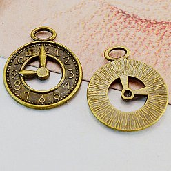 Античная Бронза Сплавочные подвески тибетского стиля, часы прелести, античная бронза, 25x21 мм