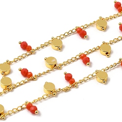 Красный Латунные плоские круглозвенные цепи, со стеклом, стойки покрытие, долговечный, без свинца и без кадмия, реальный 18 k позолоченный, пайки, с катушкой, красные, 3x2x0.5 мм и 8.5x5x2.5 мм и 9x3.7 мм