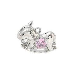 Pink Латунные микро проложить кубического циркония подвески, лошадка прелести, стойки покрытие, без кадмия и без свинца, платина, розовые, 11x14x6.5 мм, отверстие : 1.2 мм