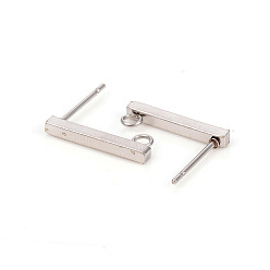 Stainless Steel Color 304 Stainless Steel Stud Earring Findings, with Loop, Rectangle, Stainless Steel Color, 15.2x2mm, Hole: 1.8mm