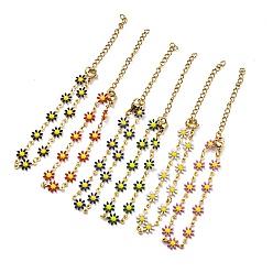 Mixed Color Ion Plating(IP) Golden 304 Stainless Steel Flower Link Chain Bracelets with Enamel, Mixed Color, 6-1/2 inch(16.5cm)