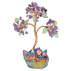 Amethyst Natural Amethyst Chips Tree of Life Decorations, Rough Raw Electroplate Crystal Quartz with Copper Wire Feng Shui Energy Stone Gift for Women Men Meditation, 100~120x145~157mm