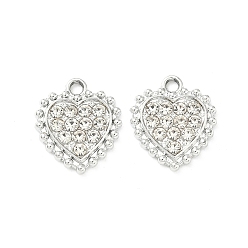 Платина Подвески из сплава , сердце прелести, uv покрытие, со стразами, платина, 15.5x13.5x2.3 мм, отверстие : 1.6 мм