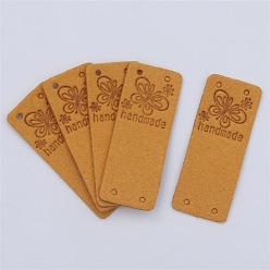 Orange Microfiber Label Tags, with Holes & Word handmade, for DIY Jeans, Bags, Shoes, Hat Accessories, Rectangle, Orange, 50x20mm