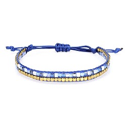 3 Tibetan Blue Bohemian Style Handmade Crystal Beaded Bracelet - Copper Beads, Woven, Wax Thread.