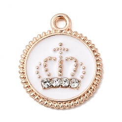 Белый Подвески из эмали и сплава, со стразами, плоско-круглые, белые, 19.5x16.5x2 мм, отверстие : 1.8 мм