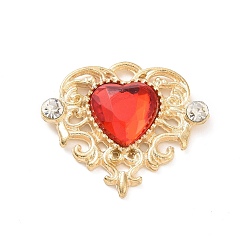 Red Acrylic Pendants, with Golden Tone Alloy Rhinestone Finding, Heart Charm, Red, 21.5x25x5mm, Hole: 2x2.5mm