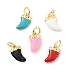Mixed Color Brass Enamel Charms, with Jump Rings, Cadmium Free & Lead Free, Real 18K Gold Plated, Scabbard/Tusk Shape, Mixed Color, 14.5mm, Hole: 3.3mm