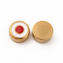 FireBrick Eco-Friendly 304 Stainless Steel Beads, with Enamel, Flat Round with Evil Eye, Golden, FireBrick, 8x4mm, Hole: 1.5mm