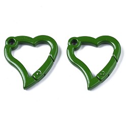 Green Spray Painted Alloy Spring Gate Rings, Snap Clasps Ring, Cadmium Free & Nickel Free & Lead Free, Heart, Green, 31x29x4mm, Hole: 3mm