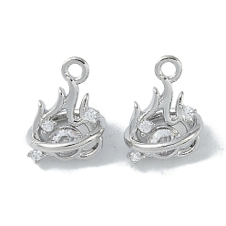 Платинированный Латунные микропаве прозрачные подвески с фианитом, без кадмия, без никеля и без свинца, со стеклом, пожар, Реальная платина, 13x10x10 мм, отверстие : 1.6 мм