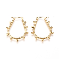 Golden 304 Stainless Steel Hoop Earrings, Hypoallergenic Earrings, with Round Beads, Teardrop, Golden, 36.2x29x3mm, Pin: 0.5x0.9mm