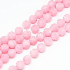 Pearl Pink Natural White Jade Bead Strands, Dyed, Frosted, Round, Pearl Pink, 8~9mm, Hole: 1mm, about 46~48pcs/strand, 14.9 inch