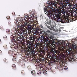 Misty Rose Round Glass Seed Beads, Transparent Colours Rainbow, Round, Misty Rose, 4mm