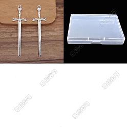 Argent 30 pcs alliage gros pendentifs, charmes d'épée, argenterie, 89x24x3mm, Trou: 2.8mm