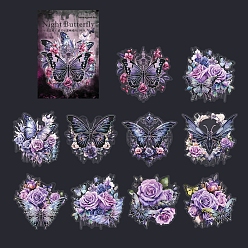 Blue Violet 10Pcs 10 Styles Butterfly & Rose PET Decorative Stickers, for Scrapbooking, Travel Diary Craft, Blue Violet, Packing: 161x96x3mm, Sticker: 1pc/style