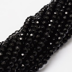 Black Faceted Natural Agate Round Beads Strands, Dyed, Black, 4mm, Hole: 1mm, about 92pcs/strand, 15.3 inch