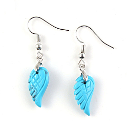 Synthetic Turquoise Synthetic Turquoise Wings Dangle Earrings, Platinum Plated Brass Jewelry for Women, 18x10mm