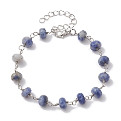 Jaspe Avec Point Bleu Bracelets à maillons en perles de jaspe bleues naturelles pour femmes, 7-7/8 pouce (20 cm)