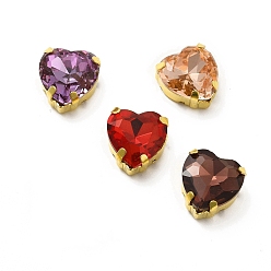 Mixed Color Heart Shaped Sew on Rhinestone, Glass Rhinestone, Garments Accessories, Multi-Strand Links, with Golden Tone Brass Findings, Mixed Color, 15.5x14x8mm, Hole: 1.2mm