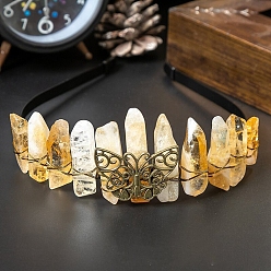 Citrine Hollow Butterfly Metal Crown Hair Bands, Raw Natural Citrine Wrapped Hair Hoop for Women Girl, 150x140x50mm