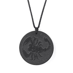 Scorpion Natural Shungite Pendant Necklaces with Ropes, Flat Round, Scorpion, 15.75~17.72 inch(40~45cm)