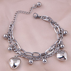 1# Stylish Hip-Hop Stainless Steel Heart Pendant Women's Bracelet