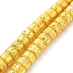 Golden Plated Electroplated Natural Lava Rock Beads Strands, Column, Golden Plated, 6x8.5mm, Hole: 1mm, about 64~66pcs/strand, 15.16~15.35 inch(38.5~39.7cm)