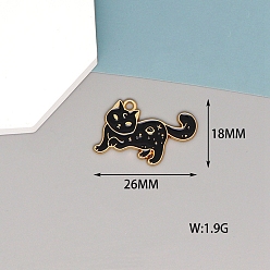 Cat Shape Alloy Enamel Pendants, Golden, Cat Charm, 18x26mm