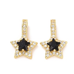 Черный Латунные микро проложить кубического циркония подвески, долговечный, без кадмия и без свинца, золотой свет, звезда, чёрные, 15x10.5x4 мм, отверстие : 3x2 мм