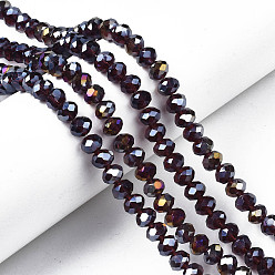 Purple Electroplate Glass Beads Strands, AB Color Plated, Faceted, Rondelle, Purple, 8x6mm, Hole: 1mm, about 65~68pcs/strand, 15.7~16.1 inch(40~41cm)