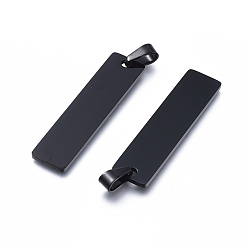 Noir Pendentifs en acier inoxydable, estampillage d'une étiquette vierge, rectangle, noir, 304mm, Trou: 41x10x1.4mm