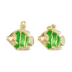 Зеленый Латунные эмалевые подвески-рыбки, прелести морских животных, с прыжковых колец, золотые, стойки покрытие, без кадмия и без свинца, долговечный, зелёные, 18x17.5x5.5 мм, отверстие : 3.4 мм