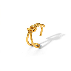 Настоящее золото 18K Минималистичный 304 манжеты-кольца с открытыми узлами из нержавеющей стали, реальный 18 k позолоченный, внутренний диаметр: 17.8 мм