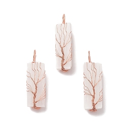 Rose Gold Copper Wire Wrapped Natural Selenite Big Pendants, Cadmium Free & Lead Free, Rectangle Charm, Rose Gold, 55~70x14~18x13~16mm, Hole: 7~8.5mm