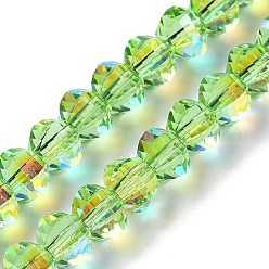 Green Yellow Transparent Electroplate Glass Beads Strands, AB Color Plated, Faceted, Rondelle, Green Yellow, 7.8x5.8~6.3mm, Hole: 1.5mm, about 80pcs/strand, 18.31''~19.88''(46.5~50.5cm)