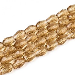 (932FM) Темно-синий аква-матовый с подкладкой Прозрачные стеклянные бусины, Грановитая Teardrop, темно-золотистые, 8x6 мм, отверстие : 1 мм, около 65 шт / нитка, 17.99 дюйм (45.7 см)