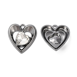 Gunmetal Alloy Pendants, Glass with Heart Charms, Gunmetal, 20x18.5x5mm, Hole: 1.6mm