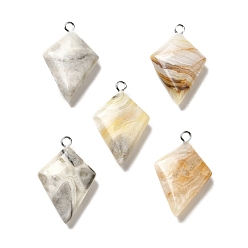 Crazy Agate Natural Crazy Agate Pendants, Kite Charms, with Stainless Steel Color Tone Stainless Steel Loops, 28x18x6~7mm, Hole: 2mm
