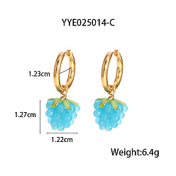 Аквамарин 304 серьги-кольца из нержавеющей стали в форме винограда, реальный 18 k позолоченный, аквамарин, 12.7x12.2x12.3 мм