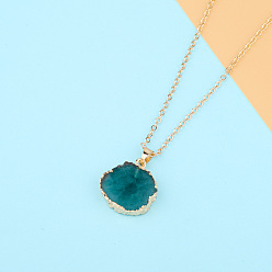 Green Irregular Sunflower Pendant Necklace with Resin Stone for Women