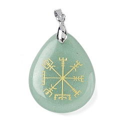 Зеленый Авантюрин Естественный зеленый авантюрин подвески, с реечной обшивкой латунными выводами, без кадмия и без свинца, очарование слезы, 31x25x5~7 мм, отверстие : 4.5x4 мм