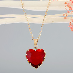 Red Simple Heart Crystal Pendant Fashion Collarbone Chain Necklace