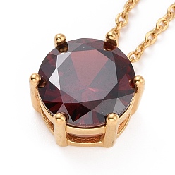 Темно-Красный Ожерелье с подвеской из плоского круглого кубического циркония, позолоченные 304 украшения из нержавеющей стали для женщин, темно-красный, 17.52 дюйм (44.5 см)