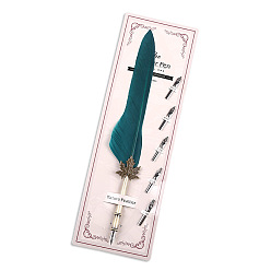 Teal Leaf Alloy Signature Pen, Feather Pen, Quill Pen, for Calligraphy Pen, Teal, 25~30cm