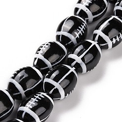 Black Handmade Procelain Beads Strands, Rugby, Black, 16x11mm, Hole: 1.6mm, about 22pcs/strand, 13.98''(35.5cm)