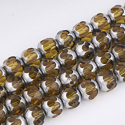 Goldenrod Electroplate Glass Beads Strands, Half Silver Plated, Faceted, Round, Goldenrod, 8~8.5x7~8mm, Hole: 1mm, about 40pcs/strand, 11.8 inch